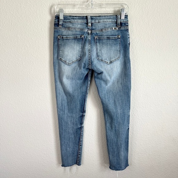 Kancan Claire Jeans Women's 1/24 Mid Rise Boyfriend Distressed Raw Hem Stretch - Picture 4 of 7